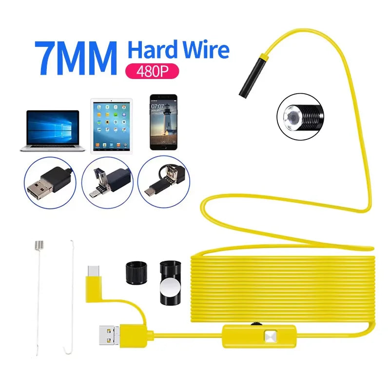 5.5MM & 7mm Android Endoscope Camera 3 IN1 Micro USB Type C Borescope Mini Camera Waterproof LED Car Inspection For Android PC