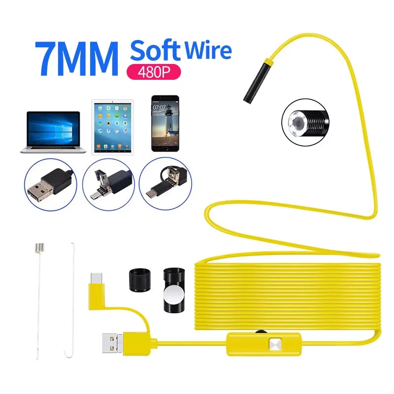 5.5MM & 7mm Android Endoscope Camera 3 IN1 Micro USB Type C Borescope Mini Camera Waterproof LED Car Inspection For Android PC