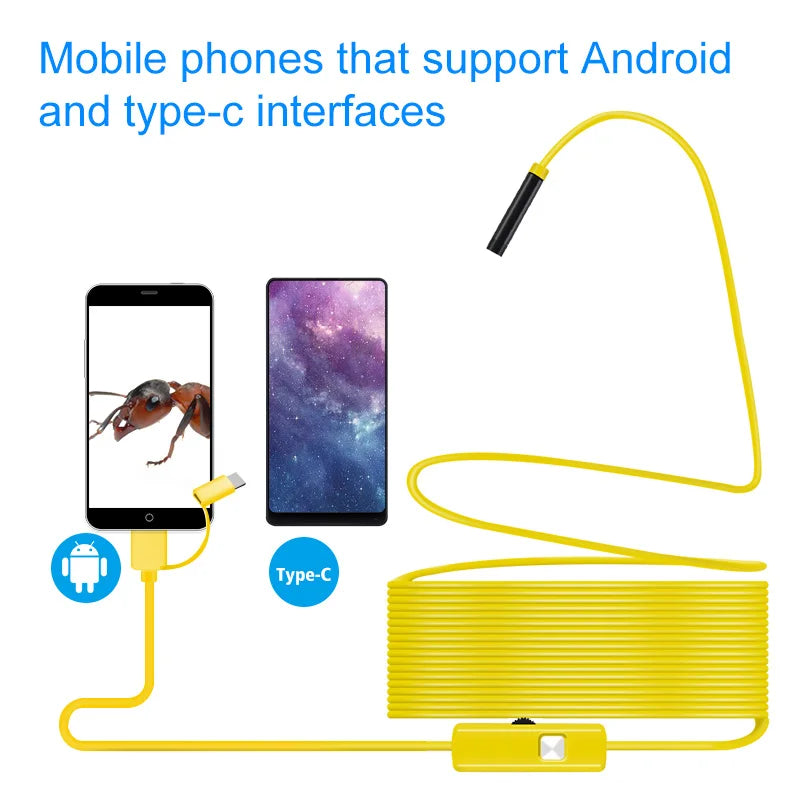 5.5MM & 7mm Android Endoscope Camera 3 IN1 Micro USB Type C Borescope Mini Camera Waterproof LED Car Inspection For Android PC