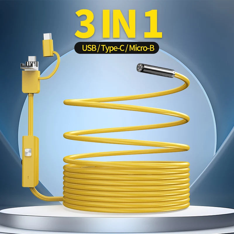 5.5MM & 7mm Android Endoscope Camera 3 IN1 Micro USB Type C Borescope Mini Camera Waterproof LED Car Inspection For Android PC