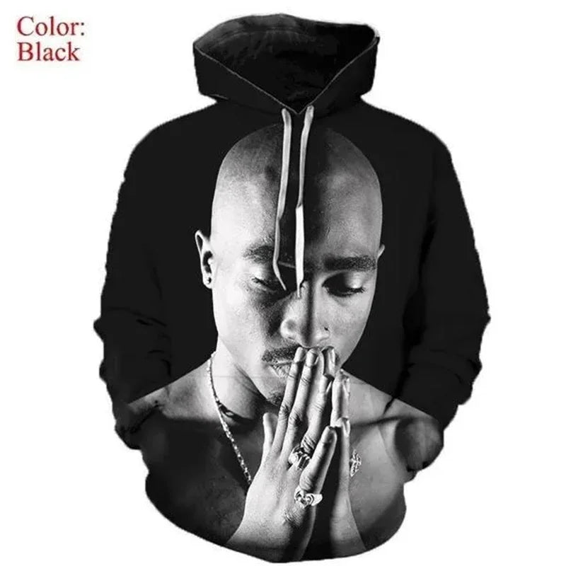 Men's Hoodies Rapper Rock Singer Tupac 3d Print Sweatshirts Women Hooded Oversized Hoodie Harajuku Pullover Sweatshirts Coats