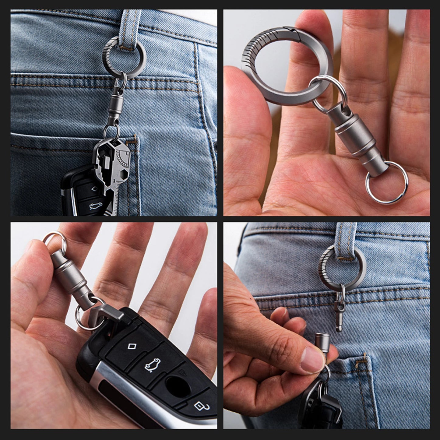 1 PC EDC Outdoor Tools Titanium Metal Rotating Portable Keychain Car Locomotive Quick Release Keychain
