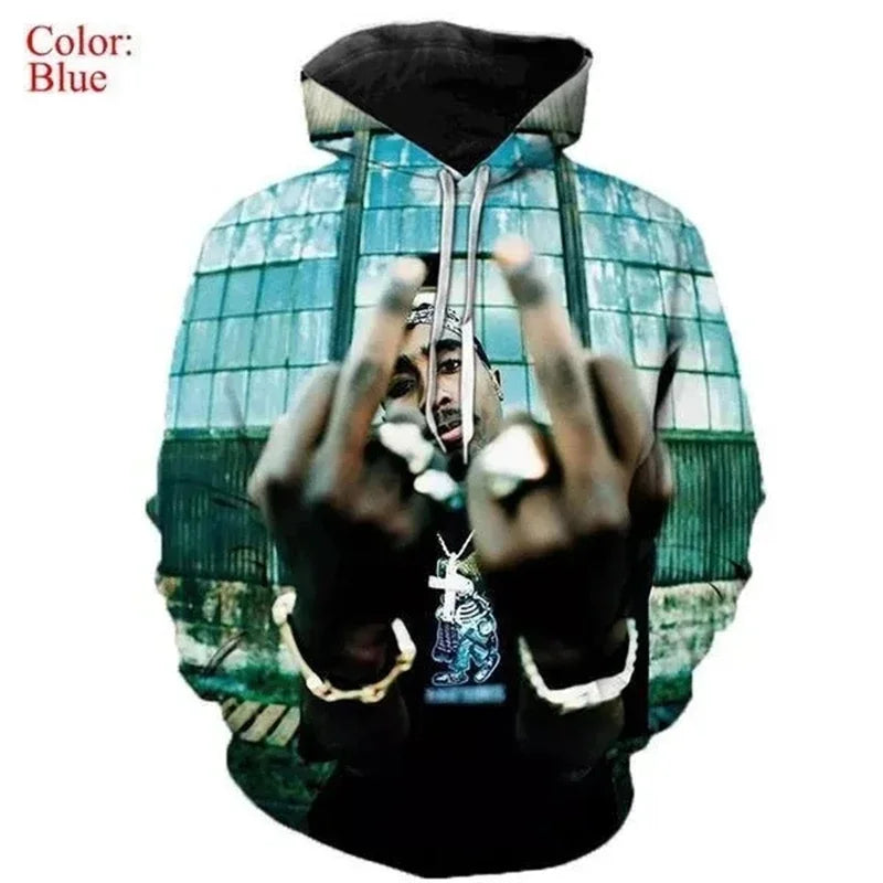 Men's Hoodies Rapper Rock Singer Tupac 3d Print Sweatshirts Women Hooded Oversized Hoodie Harajuku Pullover Sweatshirts Coats