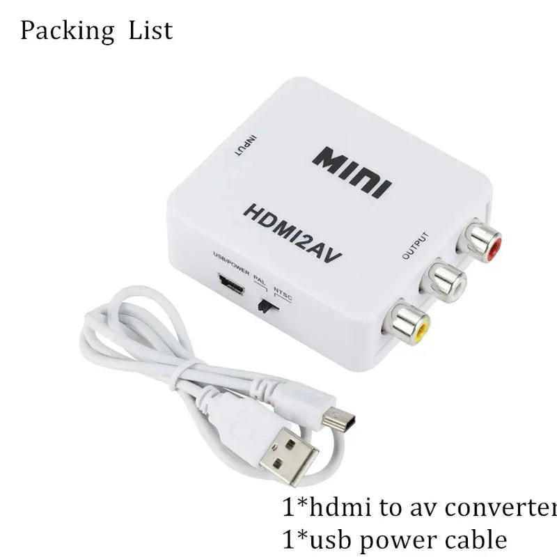 Grwibeou HDMI TO AV Scaler Converter Box HD Video Composite Adapter HDMI to RCA AV/CVSB L/R Video 1080P Mini HDMI  to AV Adapter