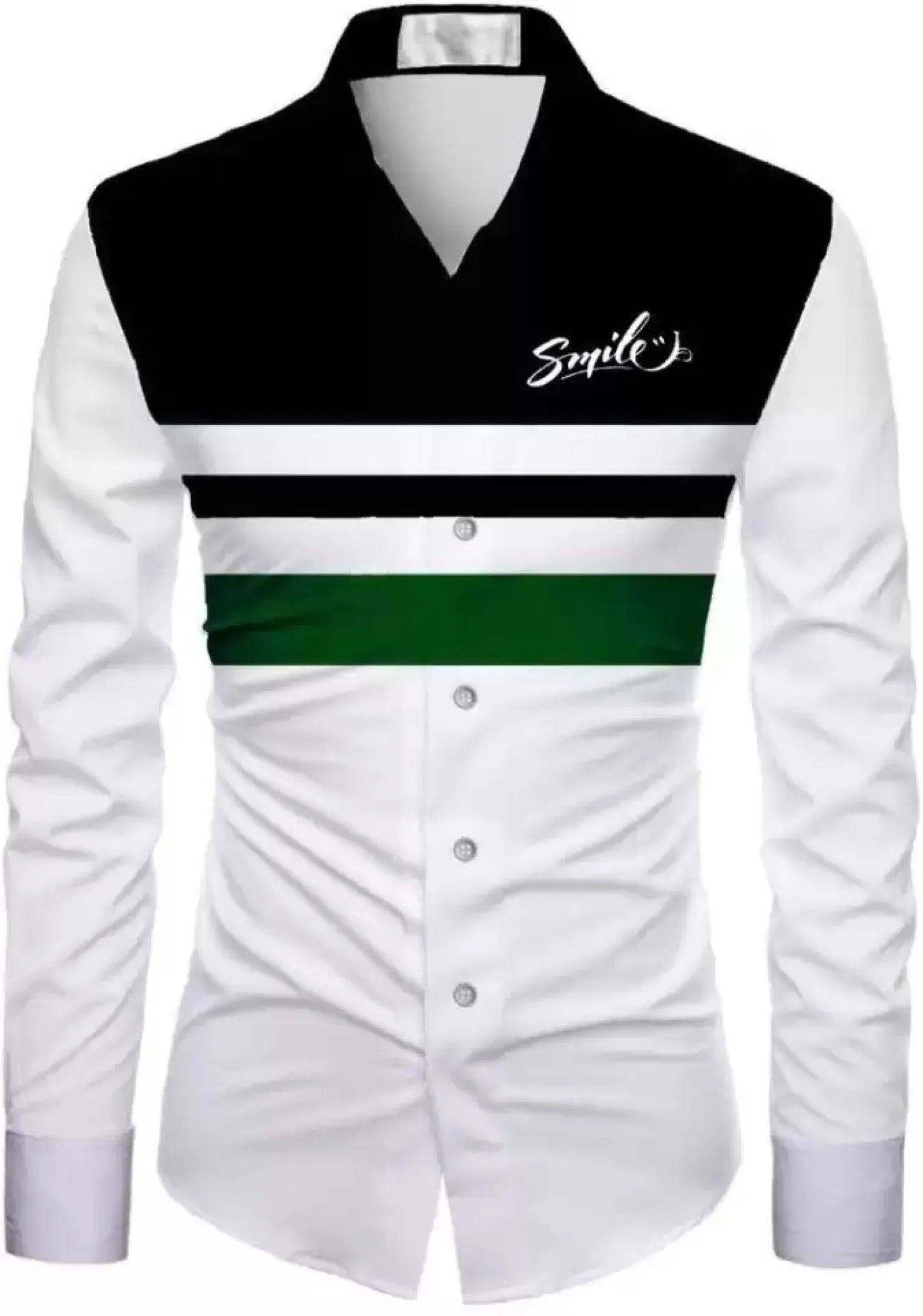 Spring new men's shirt 3d printing simple smile letter printing long sleeve casual shirt men's fashion casual lapel button shirt