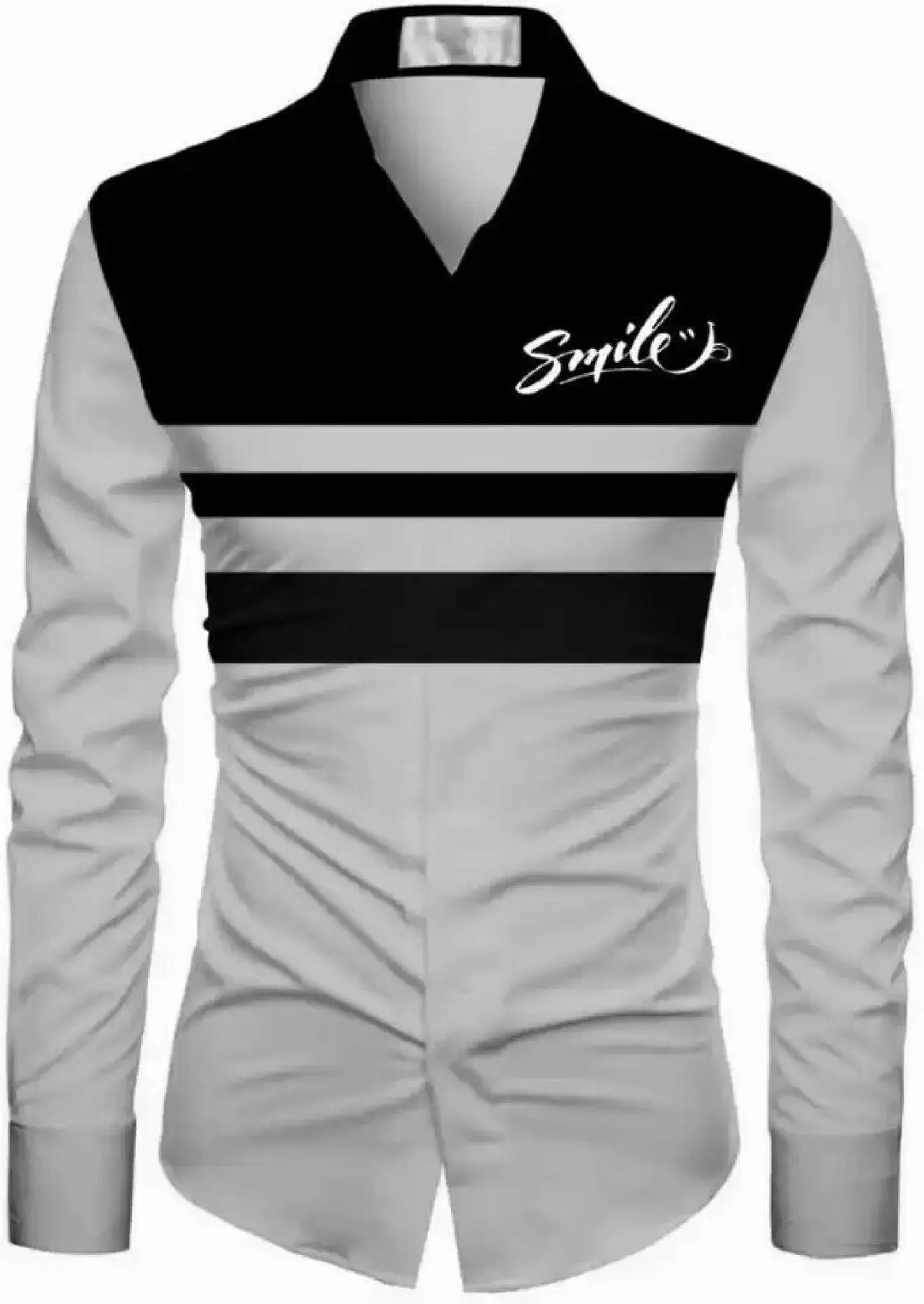 Spring new men's shirt 3d printing simple smile letter printing long sleeve casual shirt men's fashion casual lapel button shirt