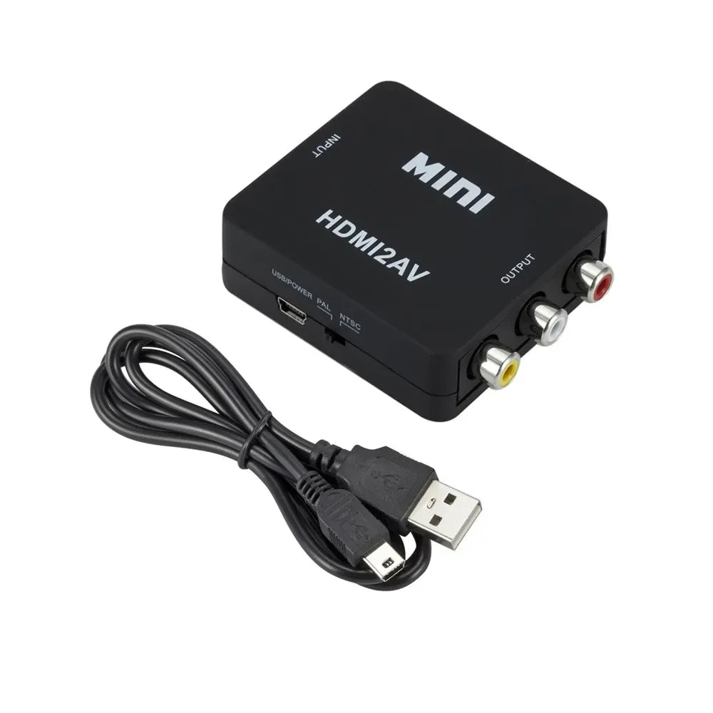 Grwibeou HDMI TO AV Scaler Converter Box HD Video Composite Adapter HDMI to RCA AV/CVSB L/R Video 1080P Mini HDMI  to AV Adapter