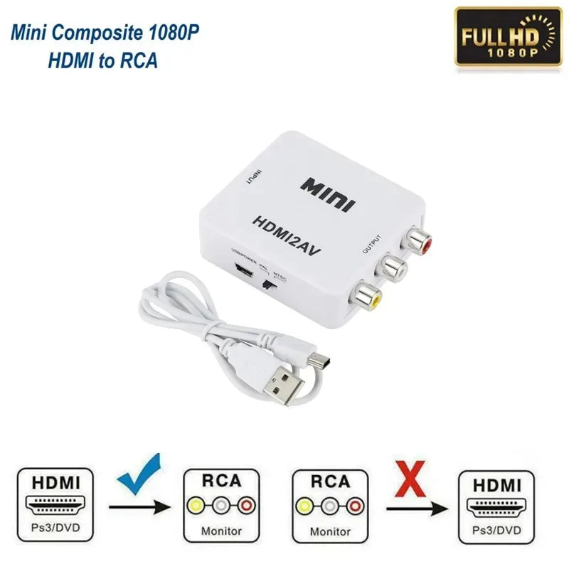 Grwibeou HDMI TO AV Scaler Converter Box HD Video Composite Adapter HDMI to RCA AV/CVSB L/R Video 1080P Mini HDMI  to AV Adapter