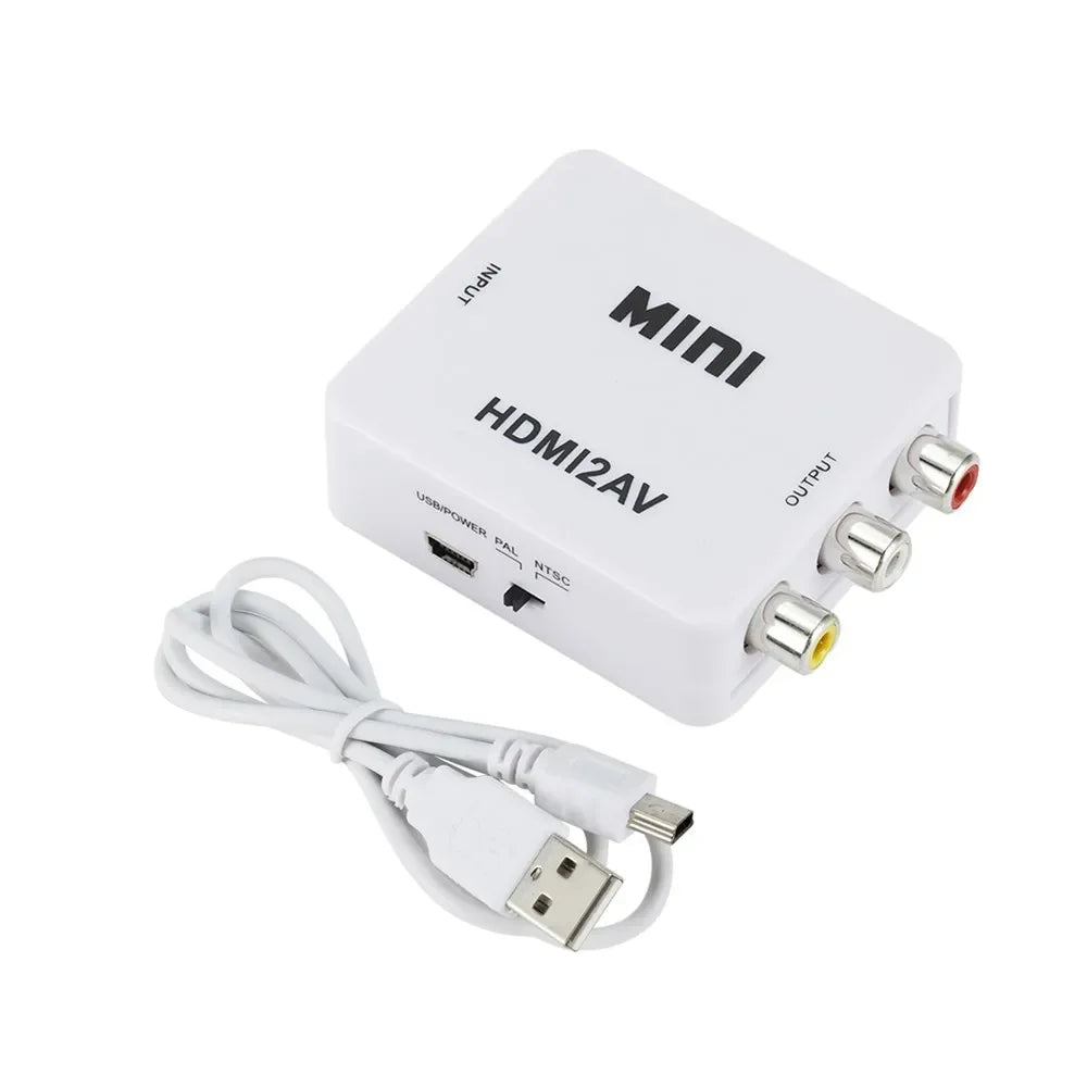 Grwibeou HDMI TO AV Scaler Converter Box HD Video Composite Adapter HDMI to RCA AV/CVSB L/R Video 1080P Mini HDMI  to AV Adapter