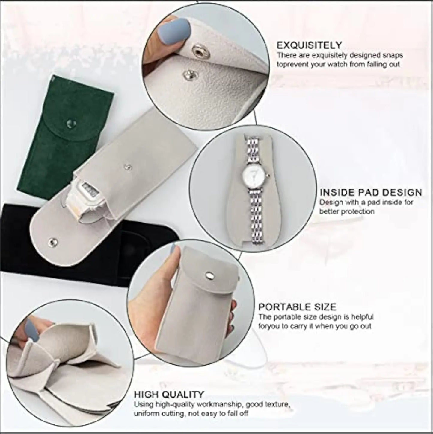 Watch Pouch, Portable Flannelette Watch Storage Bag Watch Travel Pouch Watch Storage Pouch for Men and Women