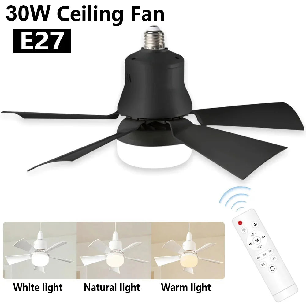 30W Ceiling Fan Light E27 Base Silent Electric Fan Lamp With Remote Control Dimming Ceiling Fan Light for Living Room Bedroom